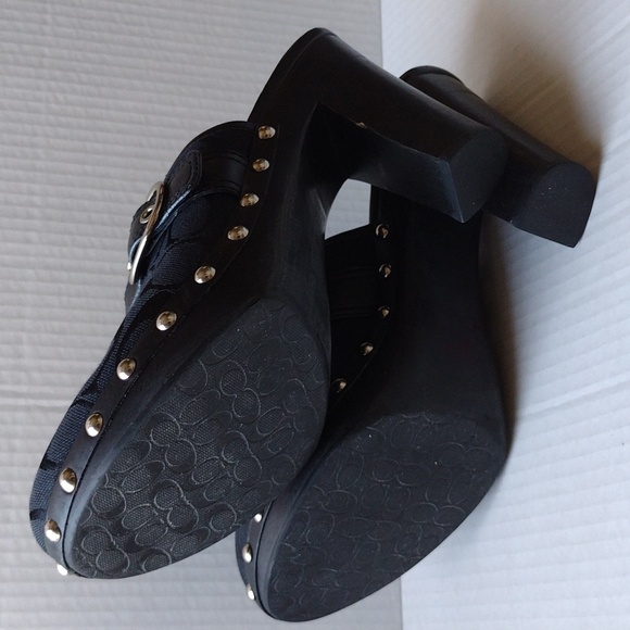 Coach Black Fabric and Leather Mules with Chunky Heel 9.5 - Picture 9 of 12